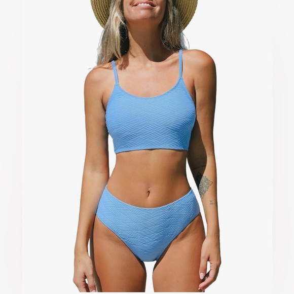 CUPSHE Women's Bikini Set Mid Rise Bottom Scoop Neck Tank Top Size Medium - Picture 1 of 7